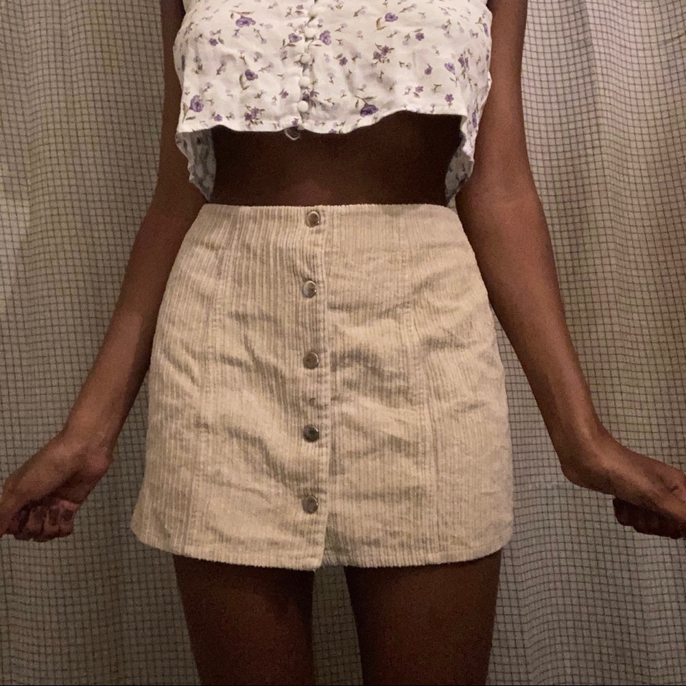 suede button up skirt
